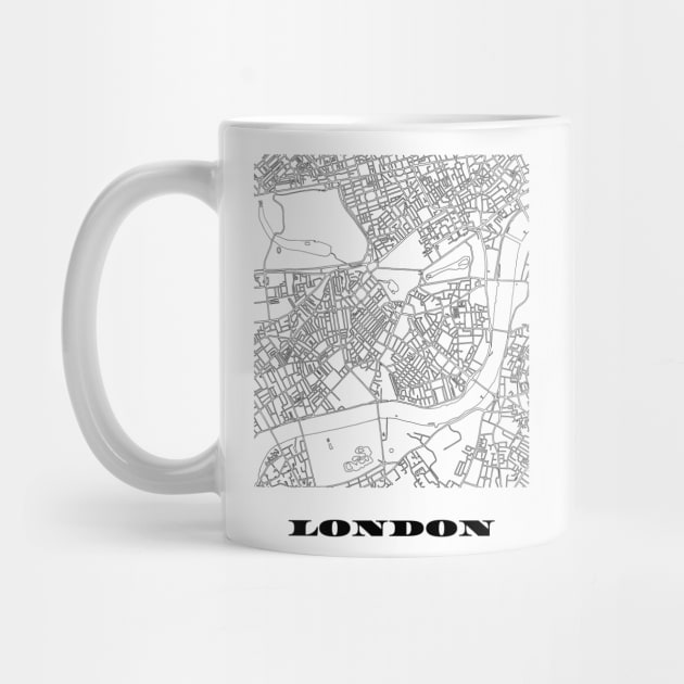 Map of London, England Minimalist Line Drawing by SKANDIMAP